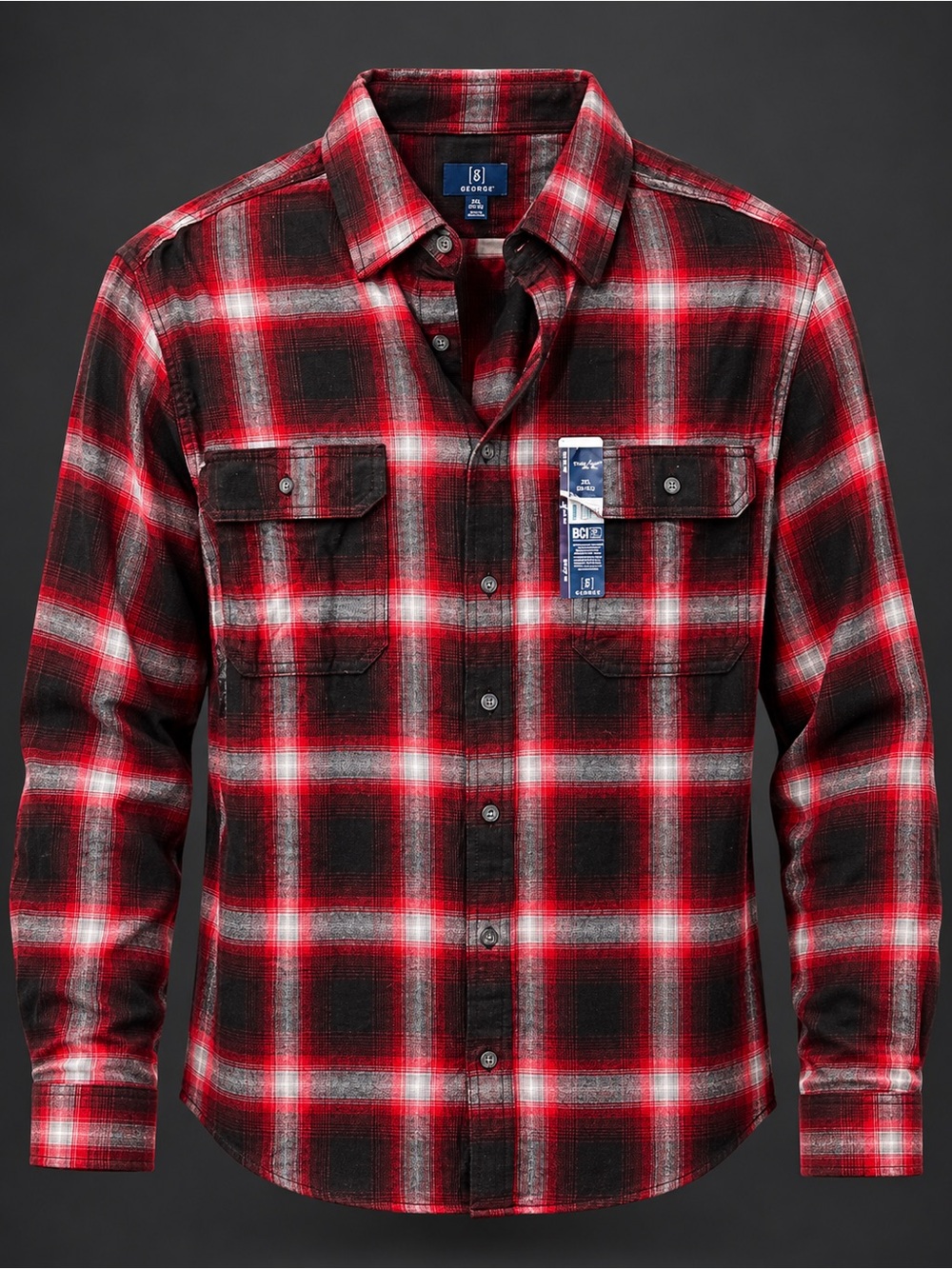 George Red Plaid Flannel Shirt Size 2XL
